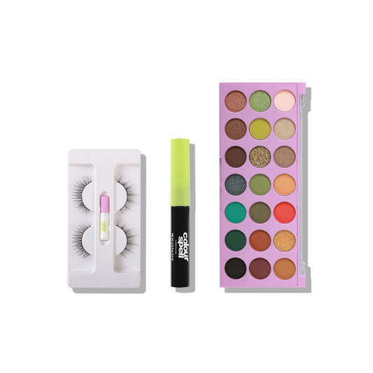 Fearlessy Bold set with false eyelashes, liquid eyeliner and 21 shade eyeshadow palette