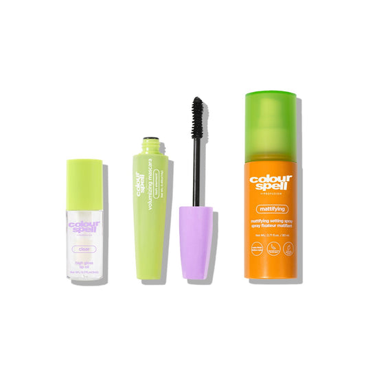 Fresh Face set with Mattifying setting spray, volumizing mascara and lip oil