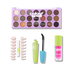The It Girl set with Press On Nails & Glue, Waterproof mascara, High Gloss Lip Oil and 21 Colour Shadow Palette