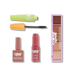 Take Notes set with Gel Light Nail Polish, 2-in-1 Hydrating Lip & Cheek Sticks, 5 Shade Palette and Lengthening Mascara
