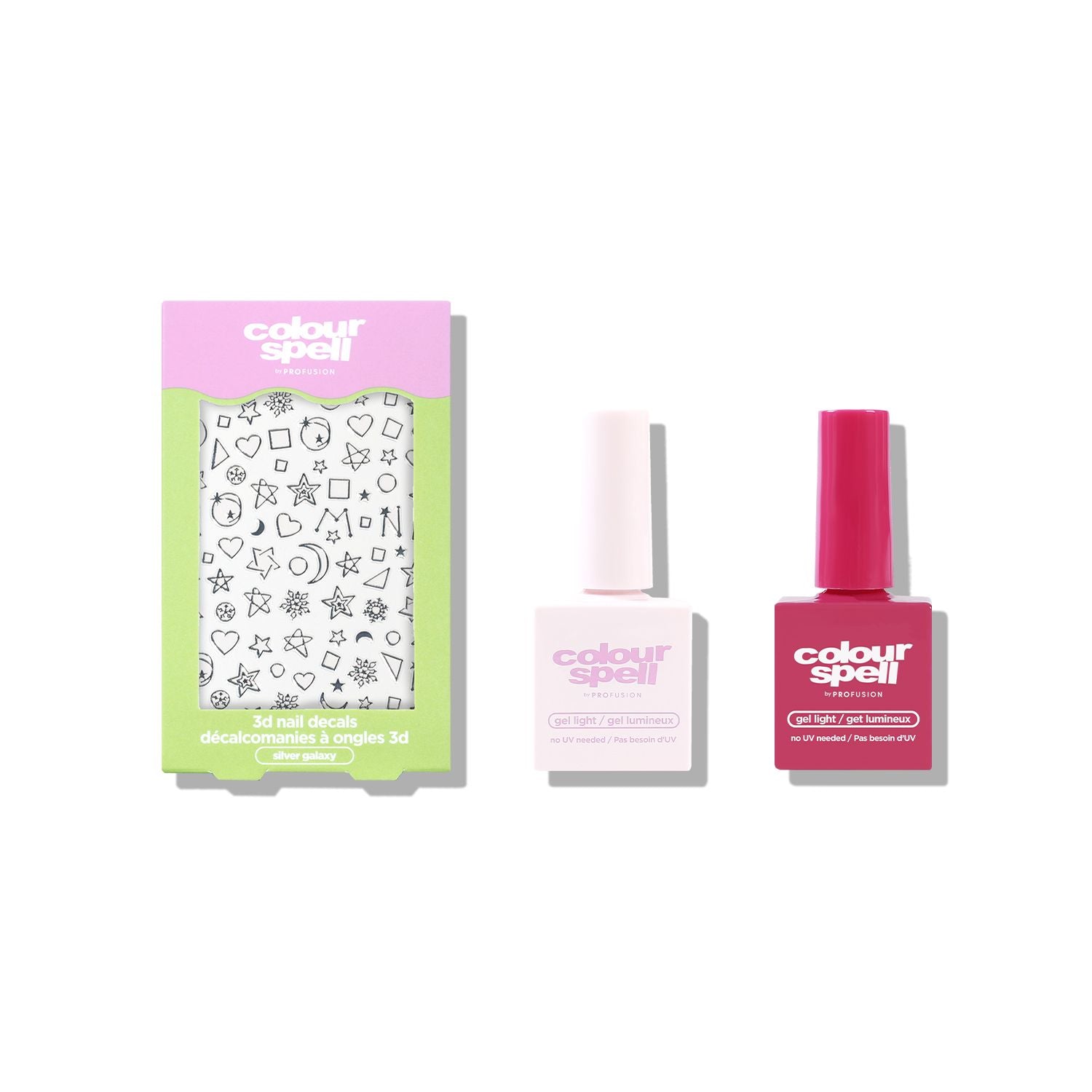 Nailed it set with 3d nail decals and two gel nail polish