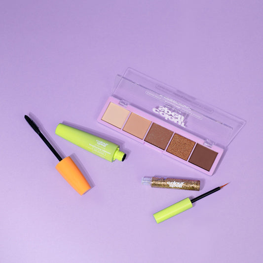 Paparazzi set with Lengthening Mascara, Liquid Glitter Liner, 5 Shade Palette
