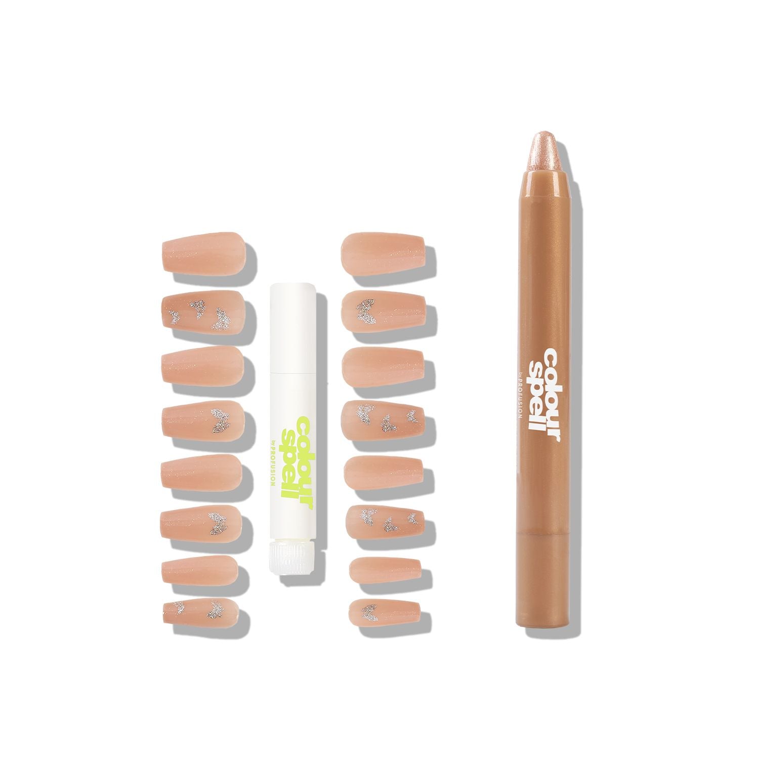 The Minimalist set with Press On Nails & Glue and Shimmer Shadow Stick